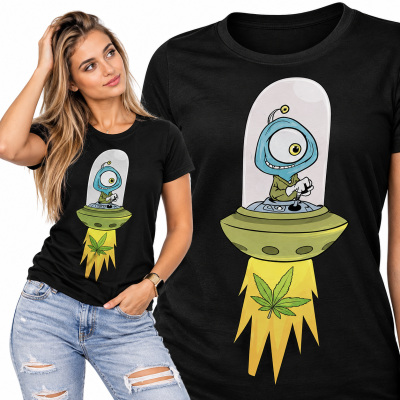 DAMSKA KOSZULKA ŚMIESZNA ALIEN CANNABIS